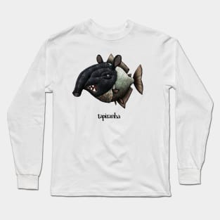 Tapiranha Cartoon Illustration Long Sleeve T-Shirt